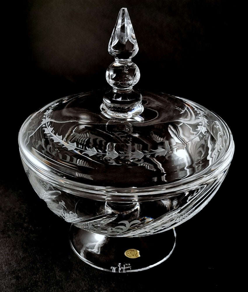 Italian Cut and Ground Crystal Table Centerpiece with Lid, 1985