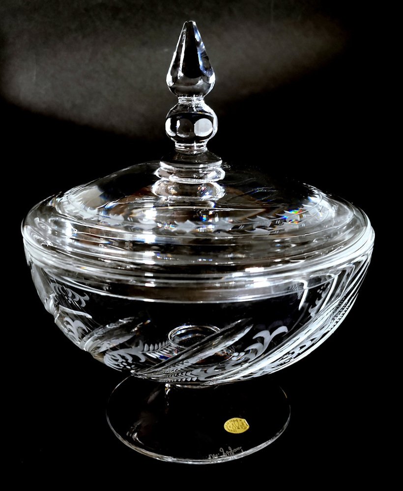 Italian Cut and Ground Crystal Table Centerpiece with Lid, 1985