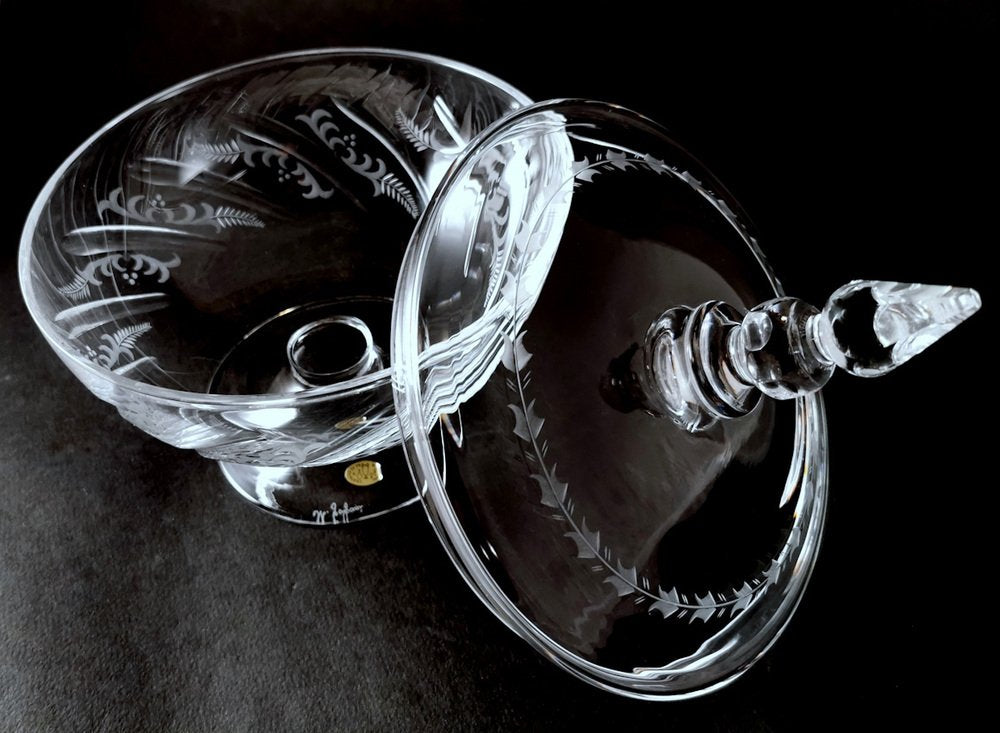 Italian Cut and Ground Crystal Table Centerpiece with Lid, 1985