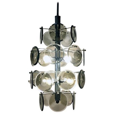 Italian Cut Fumé Crystal and Steel Ceiling Lamp, 1970s-GDD-1096811