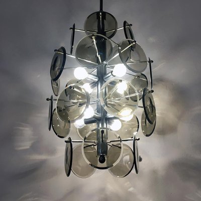 Italian Cut Fumé Crystal and Steel Ceiling Lamp, 1970s-GDD-1096811