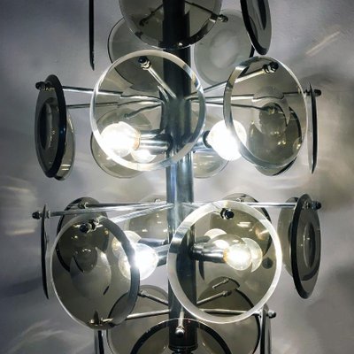 Italian Cut Fumé Crystal and Steel Ceiling Lamp, 1970s-GDD-1096811