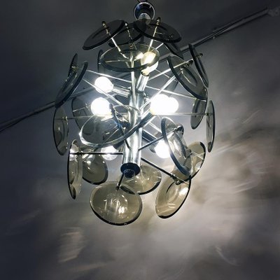 Italian Cut Fumé Crystal and Steel Ceiling Lamp, 1970s-GDD-1096811