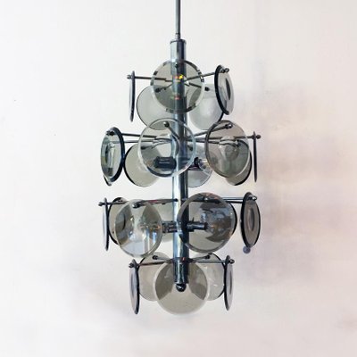 Italian Cut Fumé Crystal and Steel Ceiling Lamp, 1970s-GDD-1096811