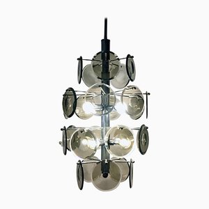 Italian Cut Fumé Crystal and Steel Ceiling Lamp, 1970s-GDD-1096811