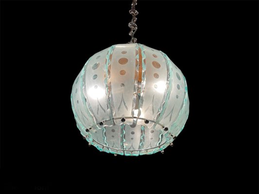 Italian Cut Glass Pendant Lamp, 1960s-JJC-1001200