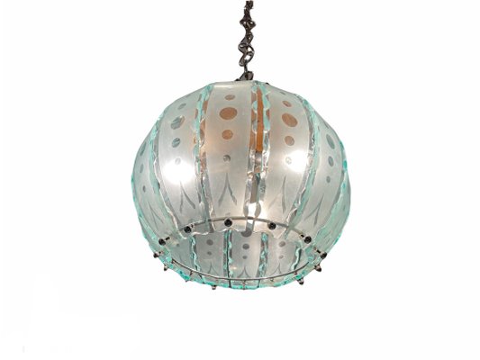 Italian Cut Glass Pendant Lamp, 1960s-JJC-1001200