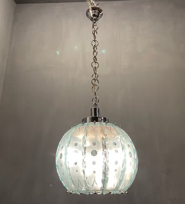 Italian Cut Glass Pendant Lamp, 1960s-JJC-1001200