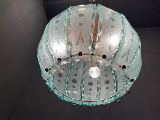 Italian Cut Glass Pendant Lamp, 1960s-JJC-1001200