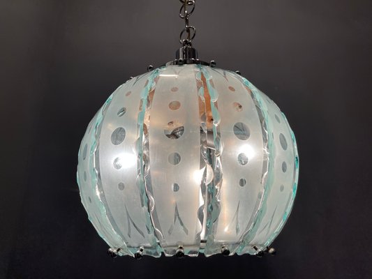 Italian Cut Glass Pendant Lamp, 1960s-JJC-1001200