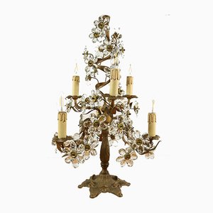 Italian Cut Glass Petals and Brass Banci Tree Table Lamp, 1950s-FUP-659591