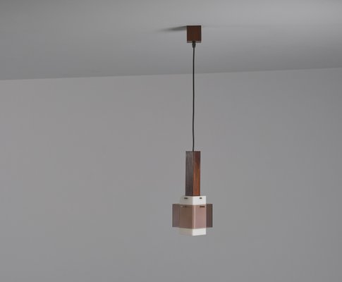 Italian Dark Teak Pendant Lamp with Milk and Smoky Acrylic Glass Shades, 1960s-KJ-2031437