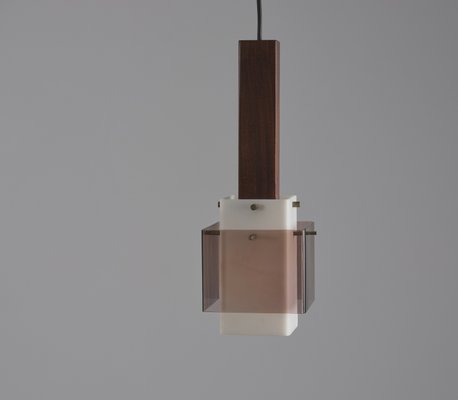 Italian Dark Teak Pendant Lamp with Milk and Smoky Acrylic Glass Shades, 1960s-KJ-2031437