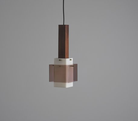 Italian Dark Teak Pendant Lamp with Milk and Smoky Acrylic Glass Shades, 1960s-KJ-2031437