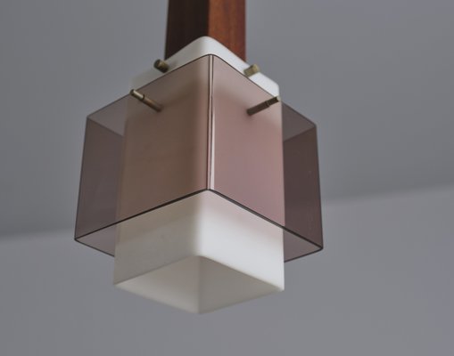 Italian Dark Teak Pendant Lamp with Milk and Smoky Acrylic Glass Shades, 1960s-KJ-2031437