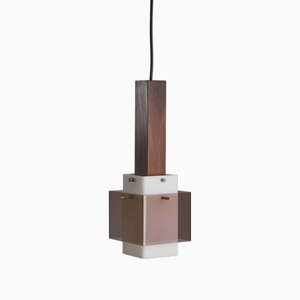 Italian Dark Teak Pendant Lamp with Milk and Smoky Acrylic Glass Shades, 1960s-KJ-2031437