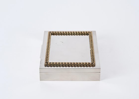 Italian Decorative Box in Chrome and Braided Brass, 1980s-JDR-1743397