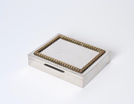 Italian Decorative Box in Chrome and Braided Brass, 1980s-JDR-1743397