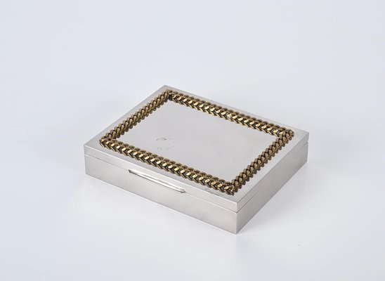 Italian Decorative Box in Chrome and Braided Brass, 1980s-JDR-1743397