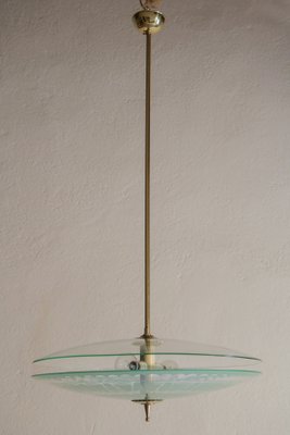 Italian Decorative Glass Double Disc Pendant Lamp, 1950s-MTX-911181