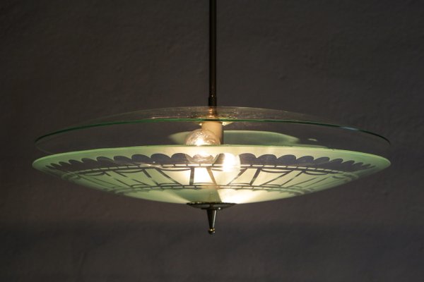 Italian Decorative Glass Double Disc Pendant Lamp, 1950s-MTX-911181