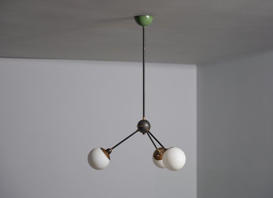 Italian Design Chandelier in Brass with Three Lights, 1950s-KJ-2031434