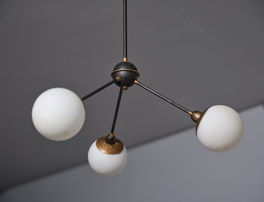 Italian Design Chandelier in Brass with Three Lights, 1950s-KJ-2031434