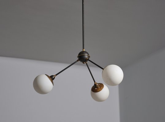 Italian Design Chandelier in Brass with Three Lights, 1950s-KJ-2031434