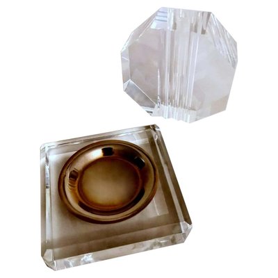 Italian Desk or Coffee Table Set in Acrylic Glass and Brass, Set of 2-QRS-1107617