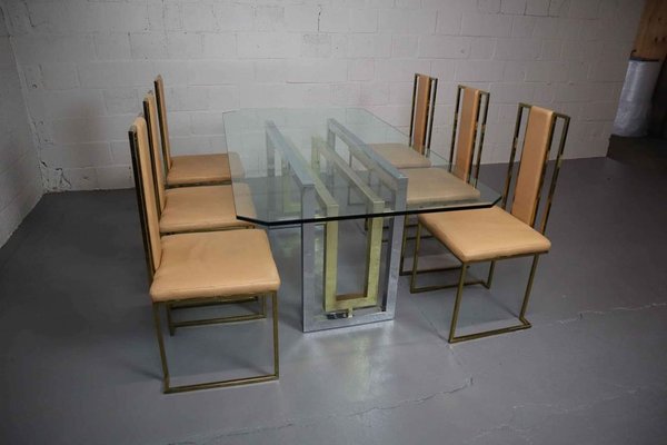 Italian Dining Room Table & Chairs by Renato Zevi, 1970s, Set of 7-PMI-1453118