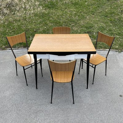 Italian Dining Table & 4 Chairs from Salvarani Depositato, 1950s, Set of 5-WQC-888668