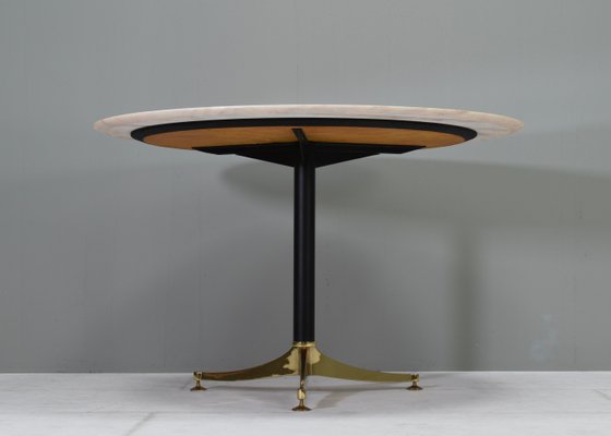 Italian Dining Table in Marble and Brass, 1970s-TE-1444169