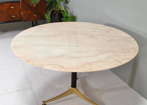 Italian Dining Table in Marble and Brass, 1970s-TE-1444169