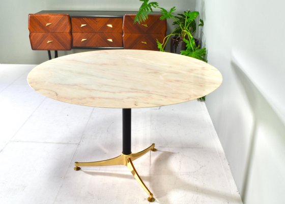 Italian Dining Table in Marble and Brass, 1970s-TE-1444169