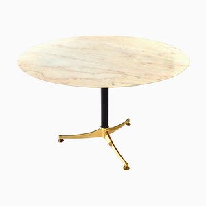 Italian Dining Table in Marble and Brass, 1970s-TE-1444169