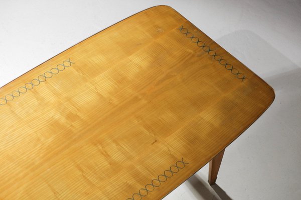 Italian Dining Table in Solid Beech with Engraved Glass in the style of Gio Ponti, 1960s-YU-1312244