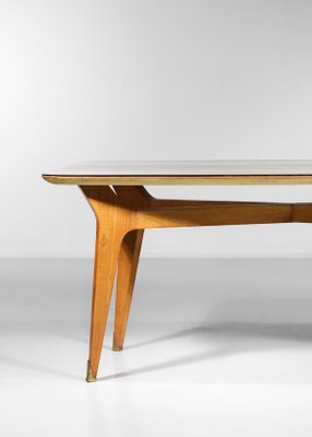 Italian Dining Table in Solid Beech with Engraved Glass in the style of Gio Ponti, 1960s-YU-1312244