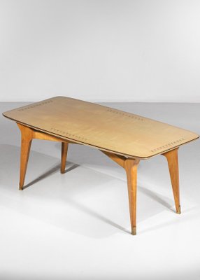 Italian Dining Table in Solid Beech with Engraved Glass in the style of Gio Ponti, 1960s-YU-1312244