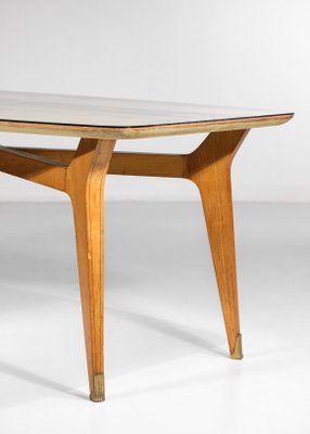 Italian Dining Table in Solid Beech with Engraved Glass in the style of Gio Ponti, 1960s-YU-1312244