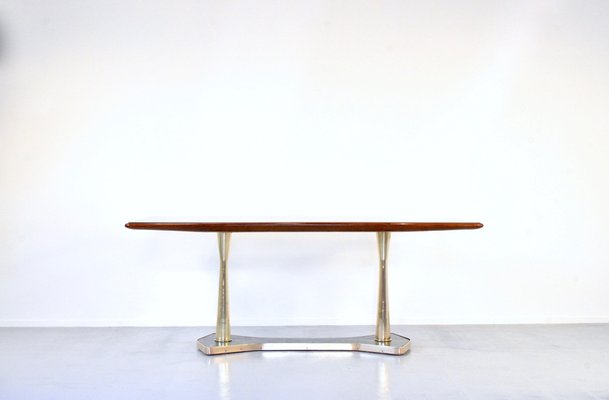 Italian Dining Table in Teak, Brass and Marble, 1960s-DUG-2041228