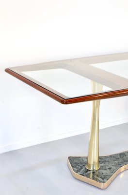 Italian Dining Table in Teak, Brass and Marble, 1960s-DUG-2041228