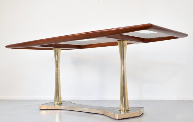 Italian Dining Table in Teak, Brass and Marble, 1960s-DUG-2041228