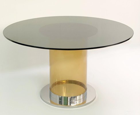 Italian Dining Table in the Style of Salocchi with Smoked Round Glass Top-FGA-923183