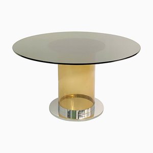 Italian Dining Table in the Style of Salocchi with Smoked Round Glass Top-FGA-923183