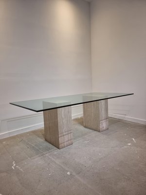 Italian Dining Table in Travertine with Glass Top, 1970s-GNW-1325546