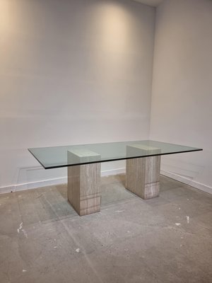 Italian Dining Table in Travertine with Glass Top, 1970s-GNW-1325546