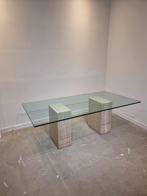 Italian Dining Table in Travertine with Glass Top, 1970s-GNW-1325546