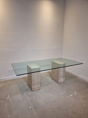 Italian Dining Table in Travertine with Glass Top, 1970s-GNW-1325546