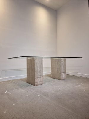 Italian Dining Table in Travertine with Glass Top, 1970s-GNW-1325546