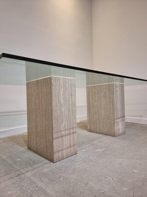 Italian Dining Table in Travertine with Glass Top, 1970s-GNW-1325546